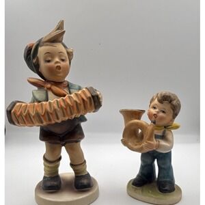 Napco Hummel M.I. Hummel 2pc Boy Musician Figurines Accordion & Horn 1954